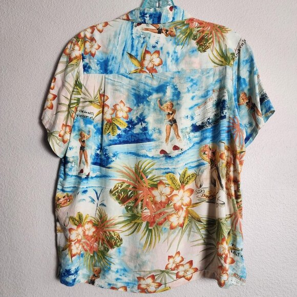 Jams World Shirt Womens Small Blue Love Letter Aloha Hawaiian Made in USA Camp - Picture 9 of 11